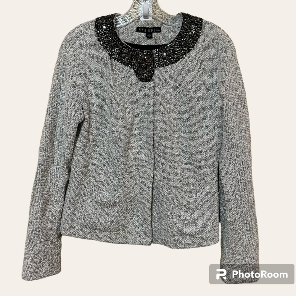 Lafayette 148 New York Metallic Tweed Embellished Jacket Size 6 !